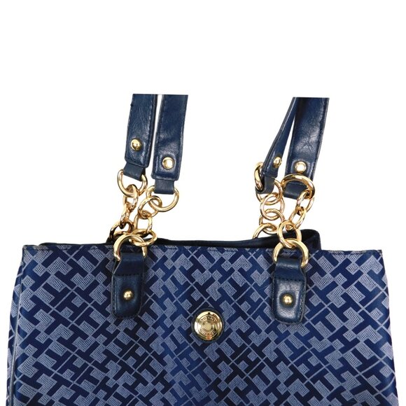 Tommy Hilfiger Blue Monogram Shoulder Bag – Gold Chain Straps - Picture 3 of 12